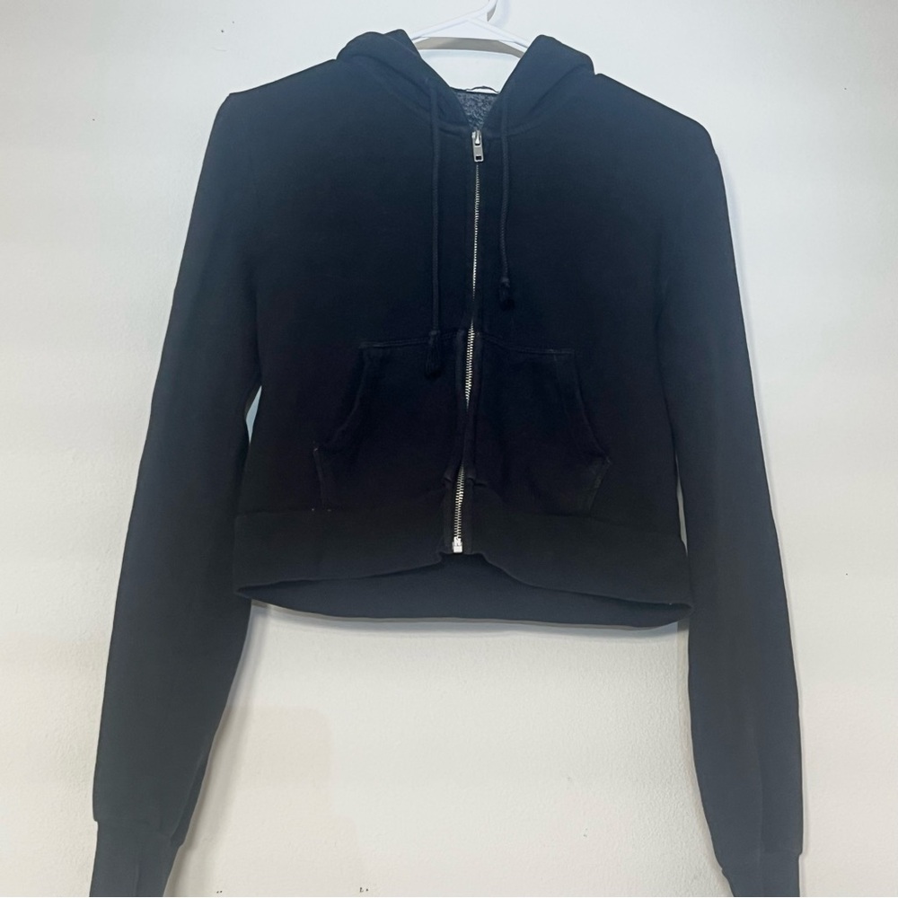 Brandy Melville Cropped Christy Style Black Zip-Up